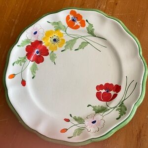 Floral Ceramic Dinner Plate with Green Rim